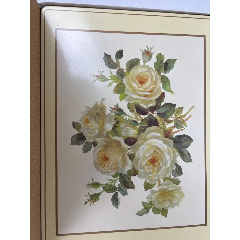Royal Table Placemats Set of 4 Cork Backed White Yellow Roses Floral England